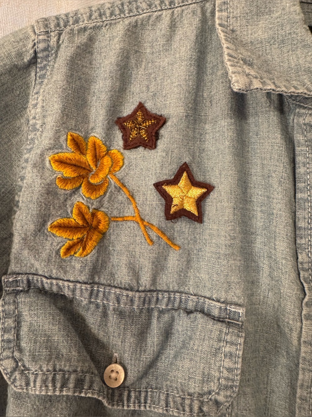 Lauren Ralph Lauren Light Wash Denim Shirt with Yellow Embroidery - Picture 4 of 8